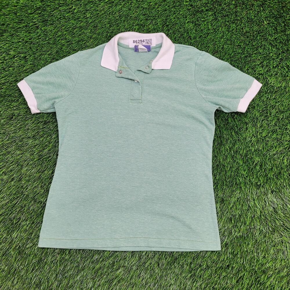 Vintage 80s Maggiore Polo Shirt Womens XS/S 17x23 Pastel Mint Green White